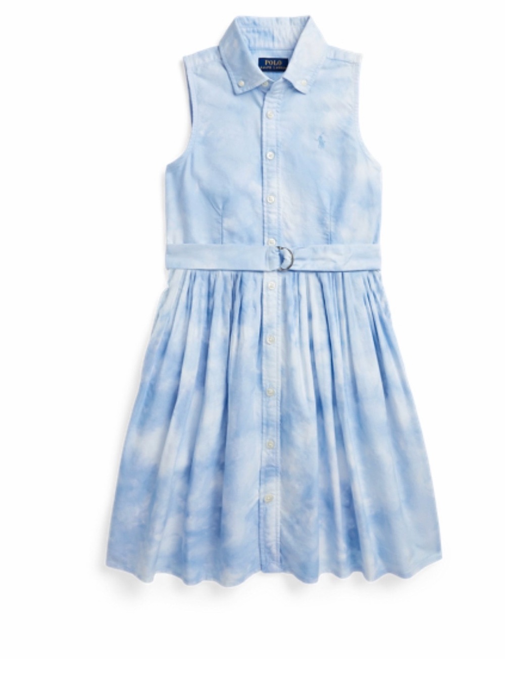 Polo by Ralph Lauren Girls' Light Blue Tie-Dye Shirtdress with Belt
